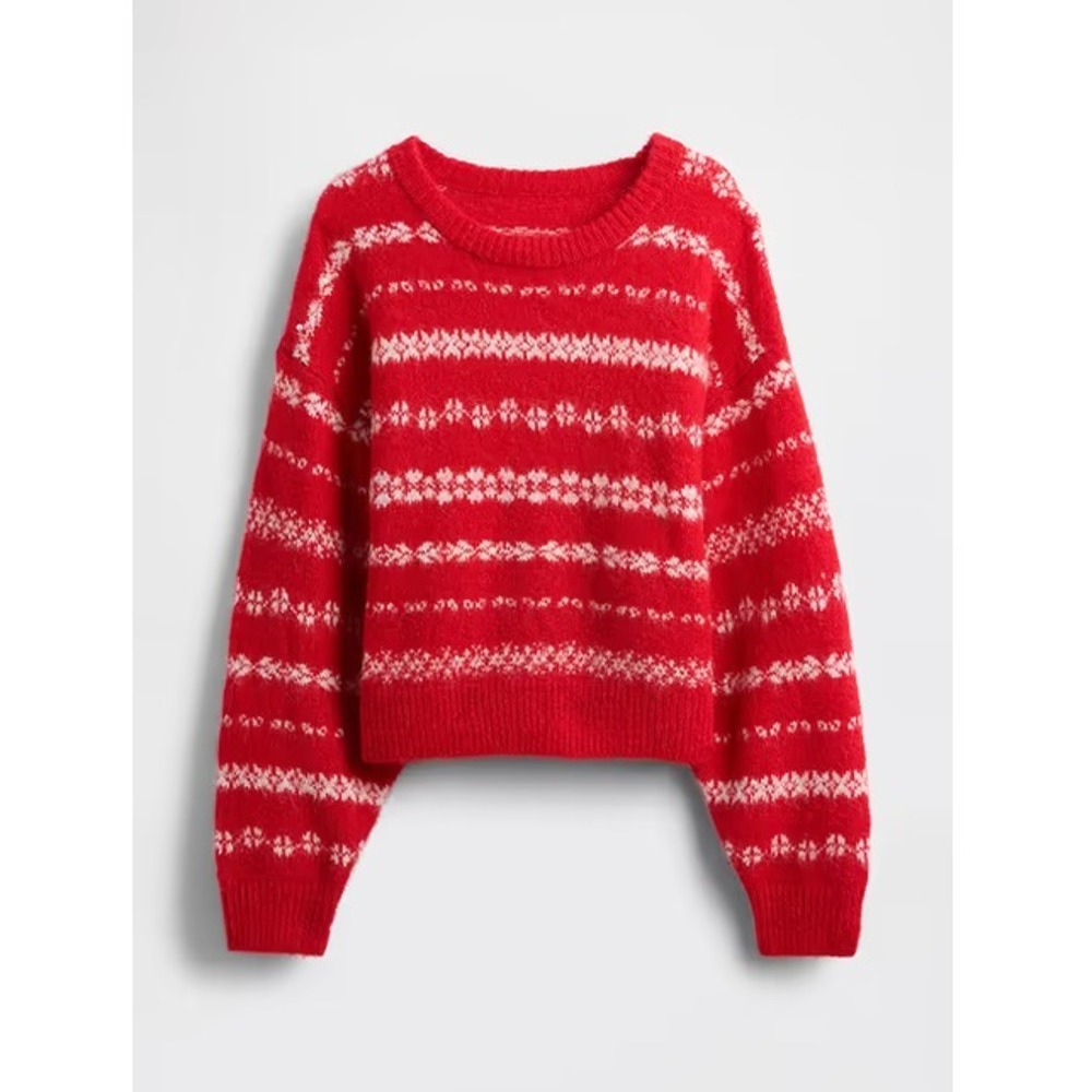 Gap Red & White Faux Mohair Oversized Fairisle Sweater Sz L NWT MSRP $79.95